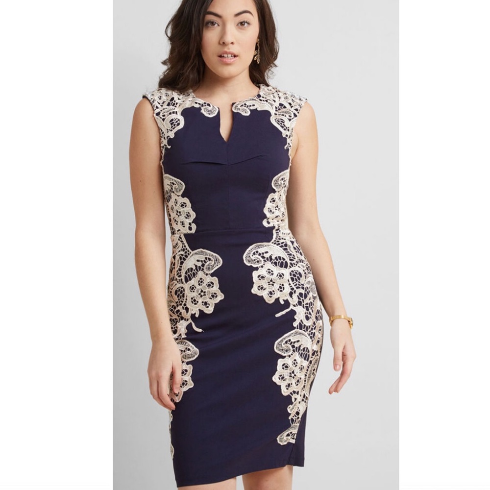 New Lakeside Libations Navy Lace Sheath Dress
